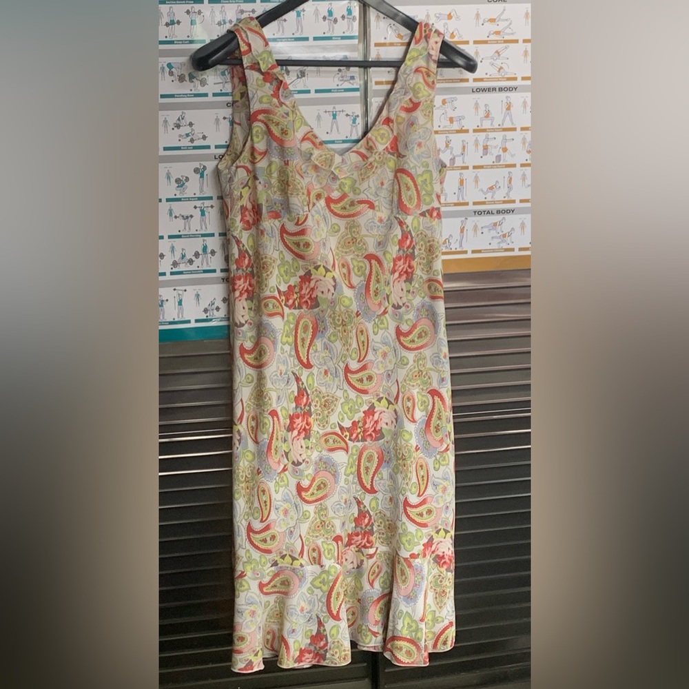CABI - Ladies dress. 8. Coral. Light blue. Yellow. Green. Paisley